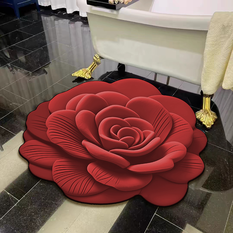 3D სტერეოსკოპიული დიატომის იატაკის ვარდის ფორმის ხალიჩა სწრაფი შეწოვის და შრობის თვისებებით (დიამეტრი 60სმ)