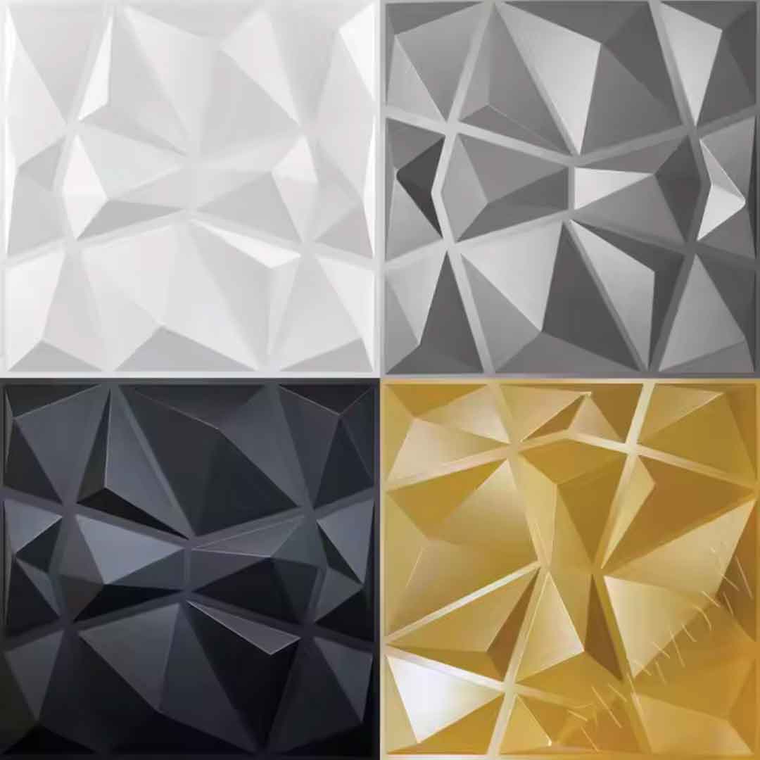 თანამედროვე დეკორატიული PVC 3D პანელები, მოდური ბრილიანტის კუთხოვანი დიზაინი ოთხ ფერში